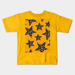 Leopard Print, Stars, on Mustard Yellow Kids T-Shirt